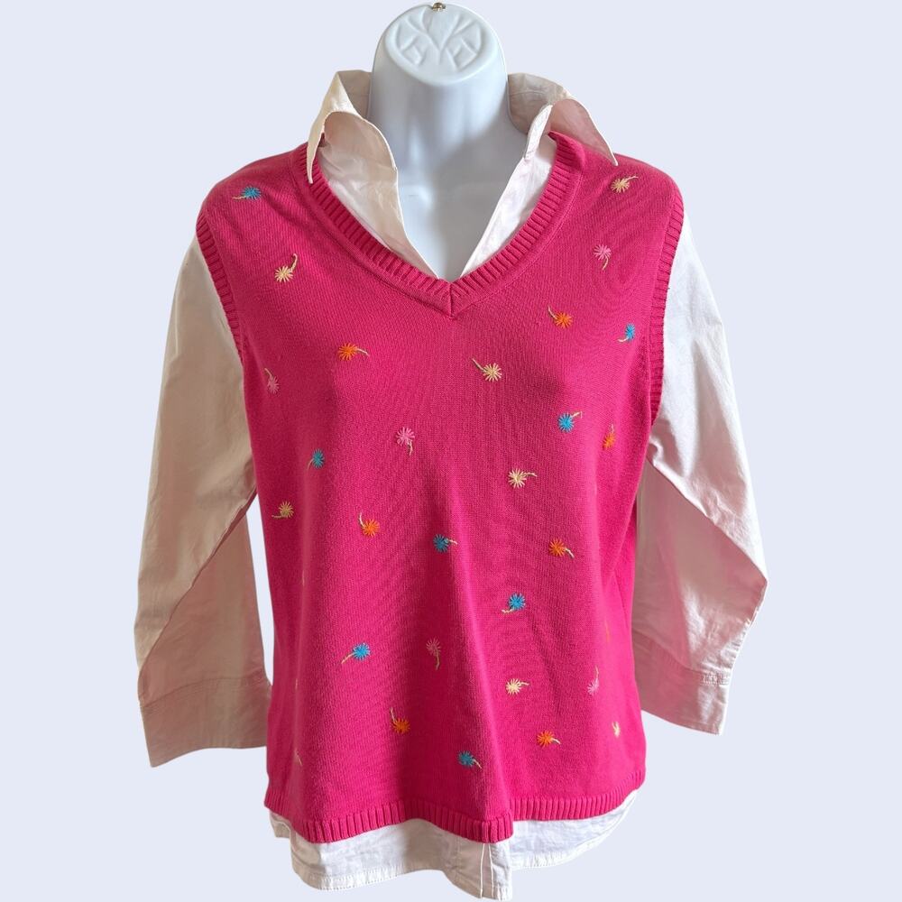 Rafaella M Preppy Floral Sweater Vest Hot Pink Regular